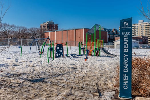Chief Darcy Bear Park is located in the Nutana neighborhood of Saskatoon.