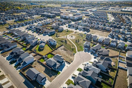 Aerial view of Kensington which is a neighbourhood located in west Saskatoon, Saskatchewan, Canada that began construction in 2013