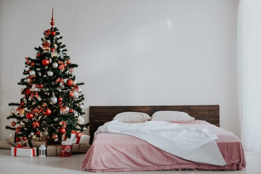 bedroom with a new year tree bed 2018 2019