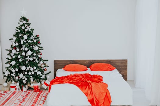 new year Christmas white room with red decoration Christmas tree 1