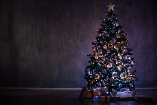 Christmas tree with garlands of lights at home for Christmas 1