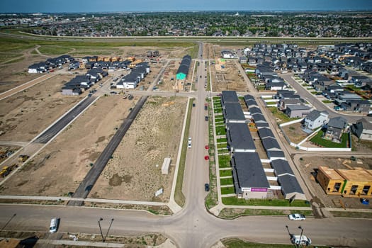 Aerial view of Brighton which is a neighbourhood in Saskatoon, Saskatchewan, and is the first of several communities planned for the Holmwood Suburban Development Area on the east side of the city.