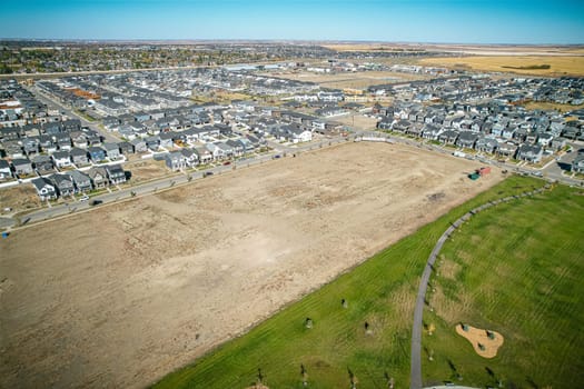 Aerial view of Brighton which is a neighbourhood in Saskatoon, Saskatchewan, and is the first of several communities planned for the Holmwood Suburban Development Area on the east side of the city.