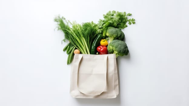 Shopping bag with vegetables. Healthy eating on a white background AI