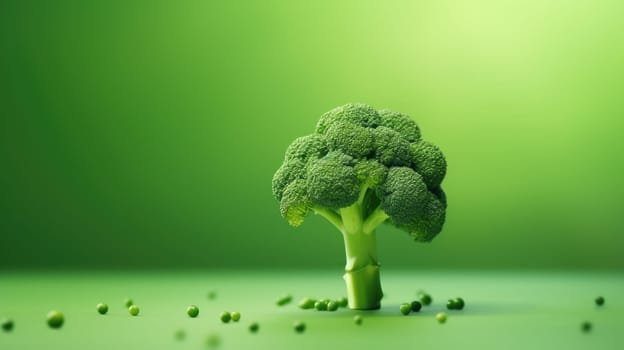 Broccoli on a green background. Healthy eating, copyspace AI