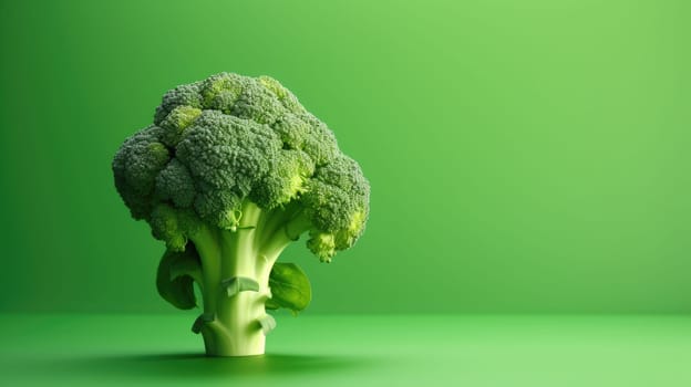 Broccoli on a green background. Healthy eating, copyspace AI