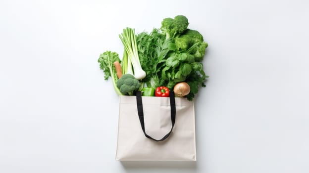 Shopping bag with vegetables. Healthy eating on a white background AI