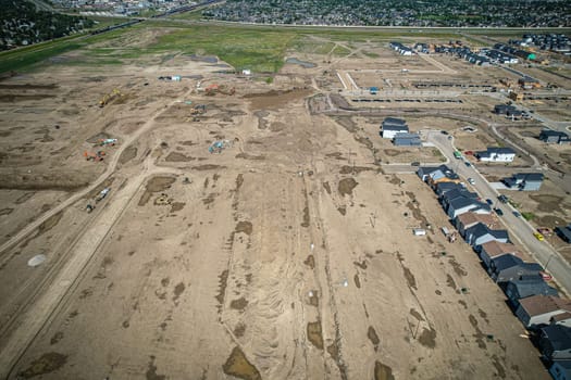 Aerial view of Brighton which is a neighbourhood in Saskatoon, Saskatchewan, and is the first of several communities planned for the Holmwood Suburban Development Area on the east side of the city.