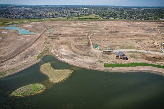 Aerial view of Brighton which is a neighbourhood in Saskatoon, Saskatchewan, and is the first of several communities planned for the Holmwood Suburban Development Area on the east side of the city.