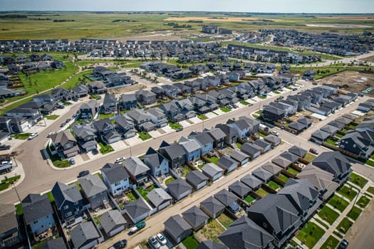 Aerial view of Brighton which is a neighbourhood in Saskatoon, Saskatchewan, and is the first of several communities planned for the Holmwood Suburban Development Area on the east side of the city.