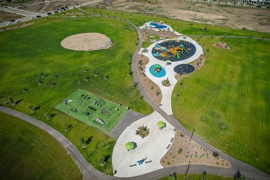 Aerial view of Brighton which is a neighbourhood in Saskatoon, Saskatchewan, and is the first of several communities planned for the Holmwood Suburban Development Area on the east side of the city.