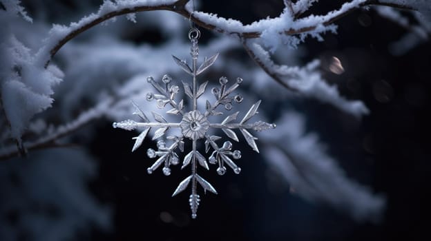 snowflake ornaments, natural snow ice, ai