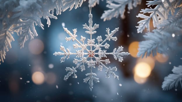 snowflake ornaments, natural snow ice, ai