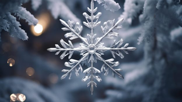 snowflake ornaments, natural snow ice, ai