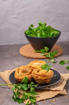 Pastries filled with meat, traditionally baked in black clay molds both from the region on Vila Real, Portugal.