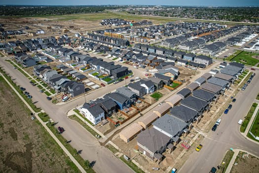 Aerial view of Brighton which is a neighbourhood in Saskatoon, Saskatchewan, and is the first of several communities planned for the Holmwood Suburban Development Area on the east side of the city.