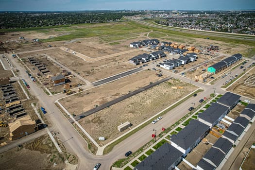 Aerial view of Brighton which is a neighbourhood in Saskatoon, Saskatchewan, and is the first of several communities planned for the Holmwood Suburban Development Area on the east side of the city.