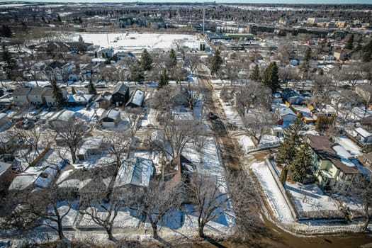 Aerial View of Buena Vista which is a residential neighbourhood located near the centre of Saskatoon, Saskatchewan, Canada. It is an older suburban subdivision, including mostly low-density, single detached dwellings. As of 2011, the area is home to 3,271 residents