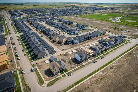 Aerial view of Brighton which is a neighbourhood in Saskatoon, Saskatchewan, and is the first of several communities planned for the Holmwood Suburban Development Area on the east side of the city.