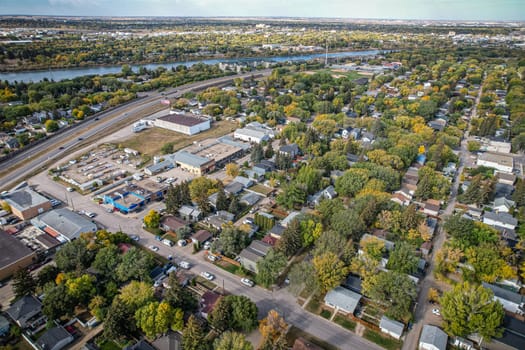 Aerial View of Avalon which is a mostly residential neighbourhood located in south-central Saskatoon, Saskatchewan, Canada. It is a suburban subdivision, consisting mostly of low-density, single detached dwellings. As of 2007, the area is home to 3,214 residents.