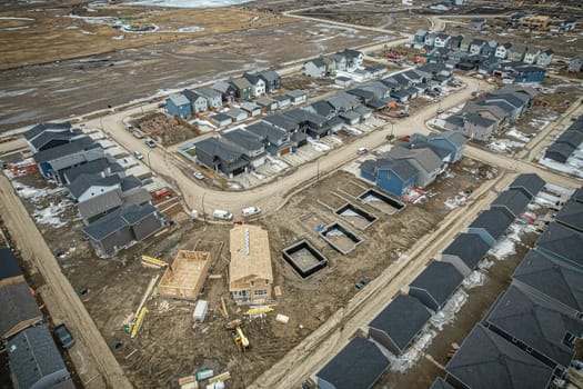 Aerial view of Brighton which is a neighbourhood in Saskatoon, Saskatchewan, and is the first of several communities planned for the Holmwood Suburban Development Area on the east side of the city.
