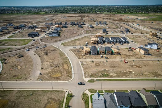 Aerial view of Brighton which is a neighbourhood in Saskatoon, Saskatchewan, and is the first of several communities planned for the Holmwood Suburban Development Area on the east side of the city.