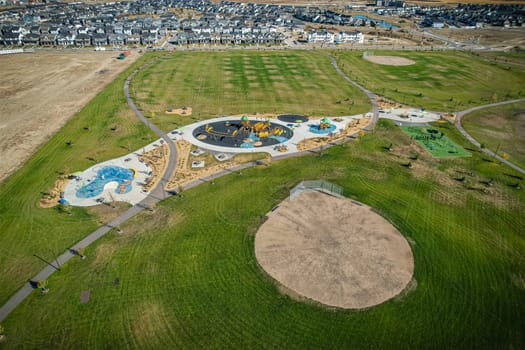 Aerial view of Brighton which is a neighbourhood in Saskatoon, Saskatchewan, and is the first of several communities planned for the Holmwood Suburban Development Area on the east side of the city.
