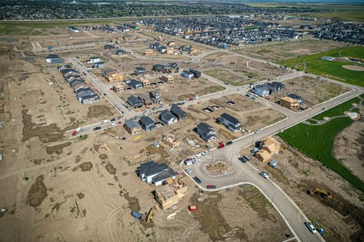 Aerial view of Brighton which is a neighbourhood in Saskatoon, Saskatchewan, and is the first of several communities planned for the Holmwood Suburban Development Area on the east side of the city.
