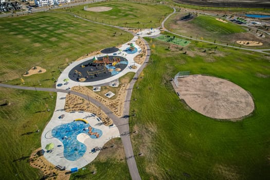 Aerial view of Brighton which is a neighbourhood in Saskatoon, Saskatchewan, and is the first of several communities planned for the Holmwood Suburban Development Area on the east side of the city.