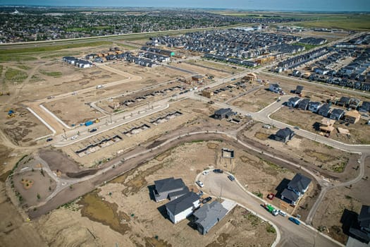 Aerial view of Brighton which is a neighbourhood in Saskatoon, Saskatchewan, and is the first of several communities planned for the Holmwood Suburban Development Area on the east side of the city.
