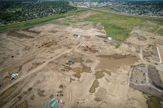 Aerial view of Brighton which is a neighbourhood in Saskatoon, Saskatchewan, and is the first of several communities planned for the Holmwood Suburban Development Area on the east side of the city.
