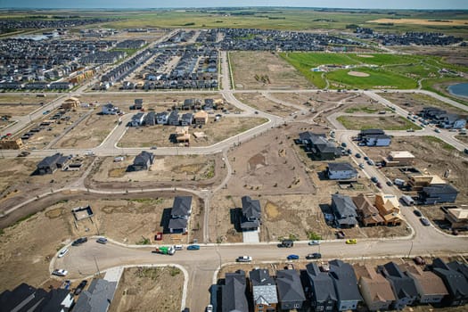 Aerial view of Brighton which is a neighbourhood in Saskatoon, Saskatchewan, and is the first of several communities planned for the Holmwood Suburban Development Area on the east side of the city.