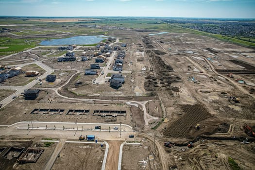 Aerial view of Brighton which is a neighbourhood in Saskatoon, Saskatchewan, and is the first of several communities planned for the Holmwood Suburban Development Area on the east side of the city.