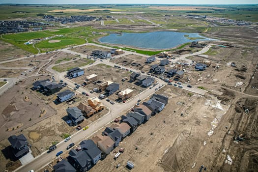 Aerial view of Brighton which is a neighbourhood in Saskatoon, Saskatchewan, and is the first of several communities planned for the Holmwood Suburban Development Area on the east side of the city.