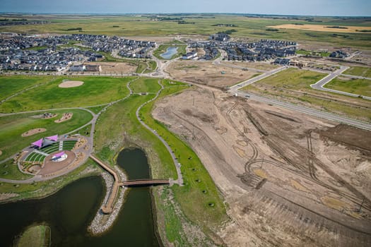 Aerial view of Brighton which is a neighbourhood in Saskatoon, Saskatchewan, and is the first of several communities planned for the Holmwood Suburban Development Area on the east side of the city.