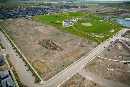 Aerial view of Brighton which is a neighbourhood in Saskatoon, Saskatchewan, and is the first of several communities planned for the Holmwood Suburban Development Area on the east side of the city.