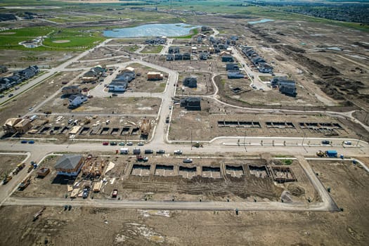 Aerial view of Brighton which is a neighbourhood in Saskatoon, Saskatchewan, and is the first of several communities planned for the Holmwood Suburban Development Area on the east side of the city.