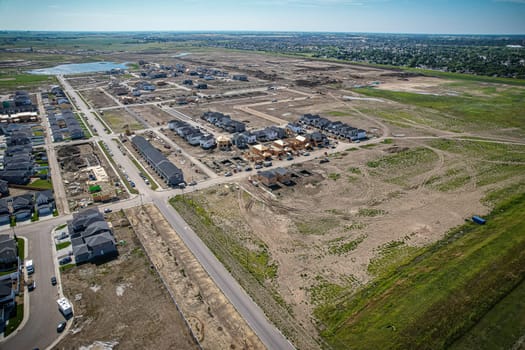 Aerial view of Brighton which is a neighbourhood in Saskatoon, Saskatchewan, and is the first of several communities planned for the Holmwood Suburban Development Area on the east side of the city.