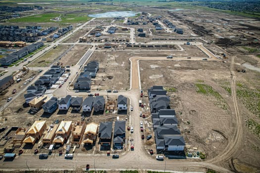 Aerial view of Brighton which is a neighbourhood in Saskatoon, Saskatchewan, and is the first of several communities planned for the Holmwood Suburban Development Area on the east side of the city.