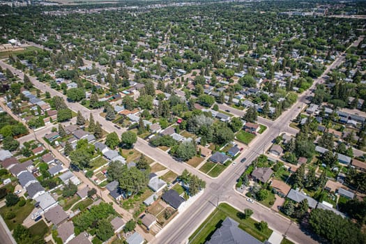 Aerial view of Adelaide Churchill which is a mostly residential neighborhood located in Saskatoon, Saskatchewan, Canada. It is a suburban subdivision, consisting mostly of single detached dwellings.
