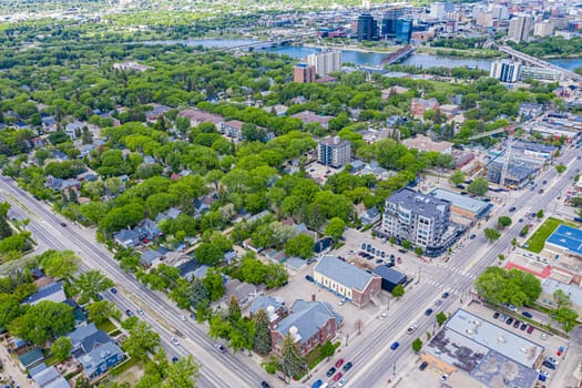 Aerial view of the Nutana neighborhood of Saskatoon. June 10, 2020