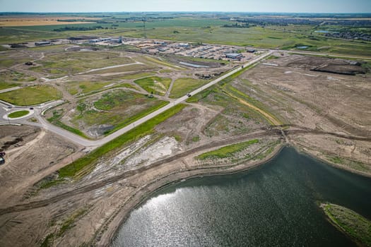 Aerial view of Brighton which is a neighbourhood in Saskatoon, Saskatchewan, and is the first of several communities planned for the Holmwood Suburban Development Area on the east side of the city.