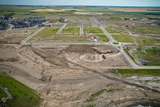 Aerial view of Brighton which is a neighbourhood in Saskatoon, Saskatchewan, and is the first of several communities planned for the Holmwood Suburban Development Area on the east side of the city.