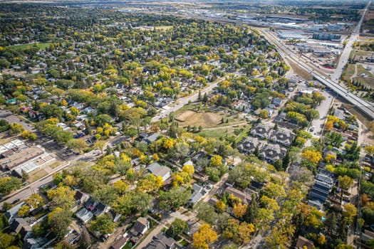Aerial View of Avalon which is a mostly residential neighbourhood located in south-central Saskatoon, Saskatchewan, Canada. It is a suburban subdivision, consisting mostly of low-density, single detached dwellings. As of 2007, the area is home to 3,214 residents.