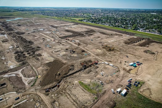 Aerial view of Brighton which is a neighbourhood in Saskatoon, Saskatchewan, and is the first of several communities planned for the Holmwood Suburban Development Area on the east side of the city.