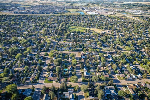 Aerial view of Adelaide Churchill which is a mostly residential neighbourhood located in south-central Saskatoon, Saskatchewan, Canada. It is a suburban subdivision, consisting mostly of low-density, single detached dwellings. As of 2009, the area is home to 3,445 residents.