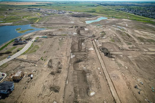 Aerial view of Brighton which is a neighbourhood in Saskatoon, Saskatchewan, and is the first of several communities planned for the Holmwood Suburban Development Area on the east side of the city.