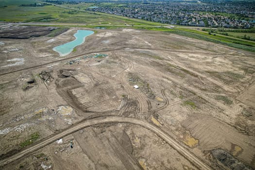 Aerial view of Brighton which is a neighbourhood in Saskatoon, Saskatchewan, and is the first of several communities planned for the Holmwood Suburban Development Area on the east side of the city.