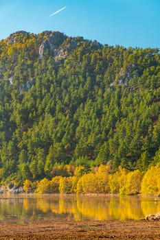 Sunrise view of Kovada lake in Egirdir Isparta in autumn