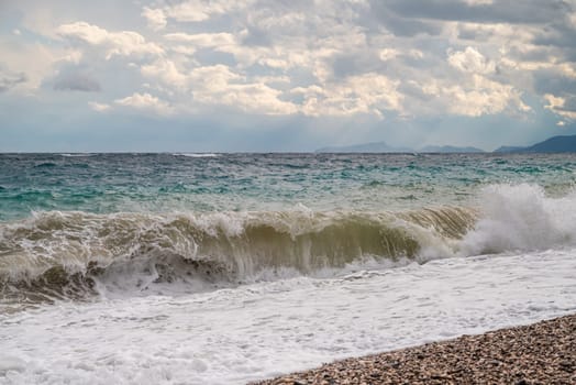 Big waves hitting the Konyaalti coast on a stormy day